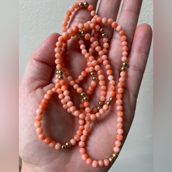 Apricot Agate Small 4 mm Beaded Long Necklace - Picture 4 of 6